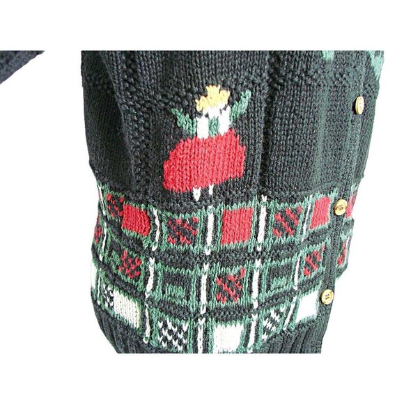 Vintage Y2K Susan Bristol Hand Knit Embroidered Cardigan Sweater Floral Black Lg - Picture 3 of 12